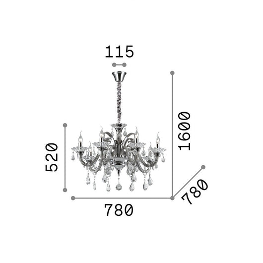 Lampadario Classico Colossal Metallo-Cristallo Trasparente 8 Luci E14