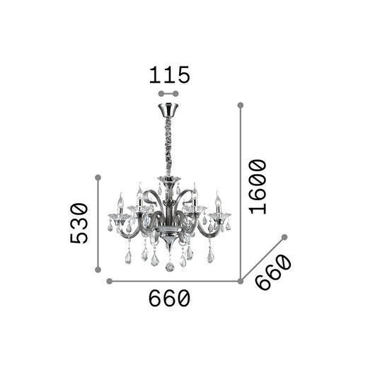 Lampadario Classico Colossal Metallo-Cristallo Trasparente 6 Luci E14