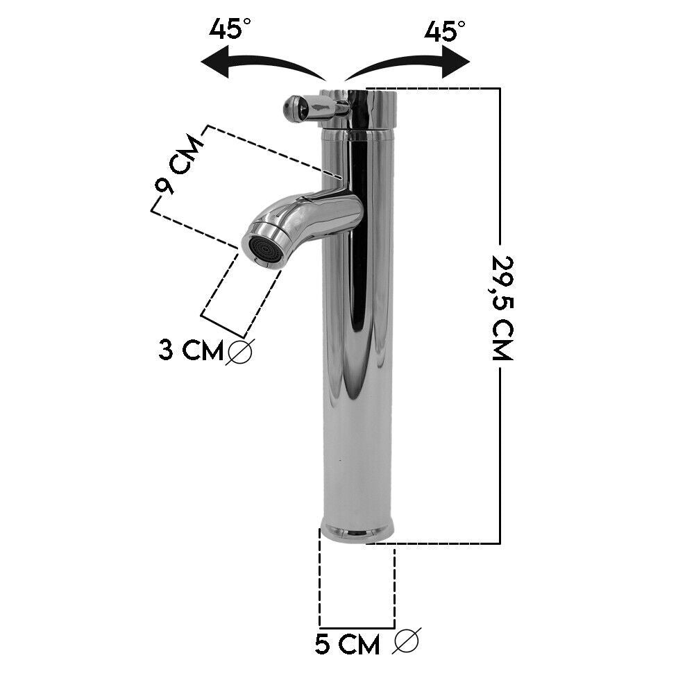 Rubinetto miscelatore alto per lavandino appoggio cromato moderno