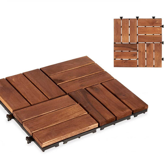 Kit 6 Mattonelle Incastro per Terrazzo Pavimenti 30x30cm Legno Acacia Antiscivolo