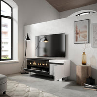 Mobile TV Soggiorno, 150x57x35cm, Per TV fino a 65", Camino elettrico, Design industriale, Stile moderno, Bianco e nero