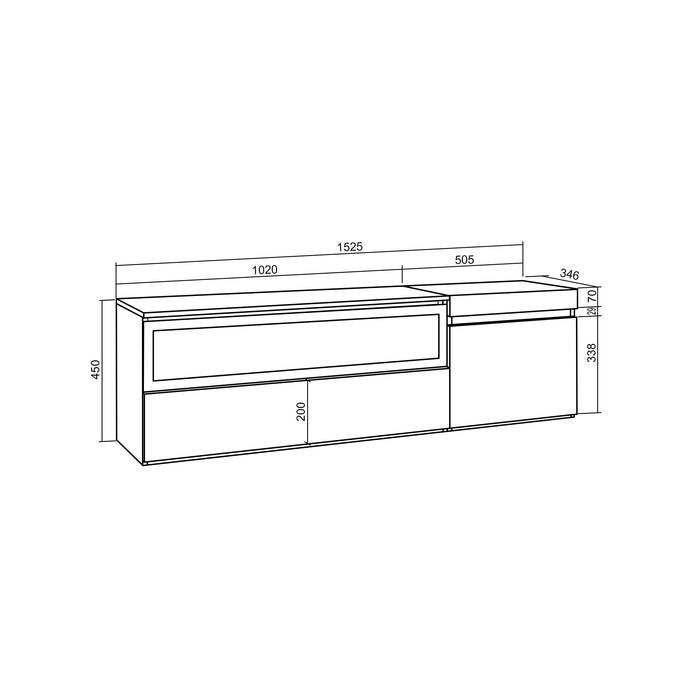 Mobile TV Soggiorno, 150x45x35cm, Per TV fino a 65", Camino elettrico da appendere colore Bianco e nero