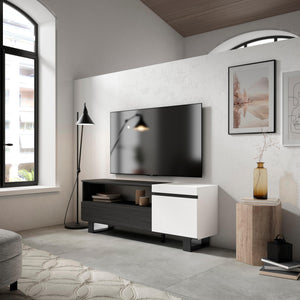 Mobile TV Soggiorno, 150x57x35cm, Per TV fino a 65", Design industriale, Stile moderno Bianco e nero