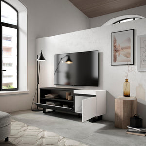 Mobile TV Soggiorno, 150x57x35cm, Per TV fino a 65", Design industriale, Stile moderno Bianco e nero