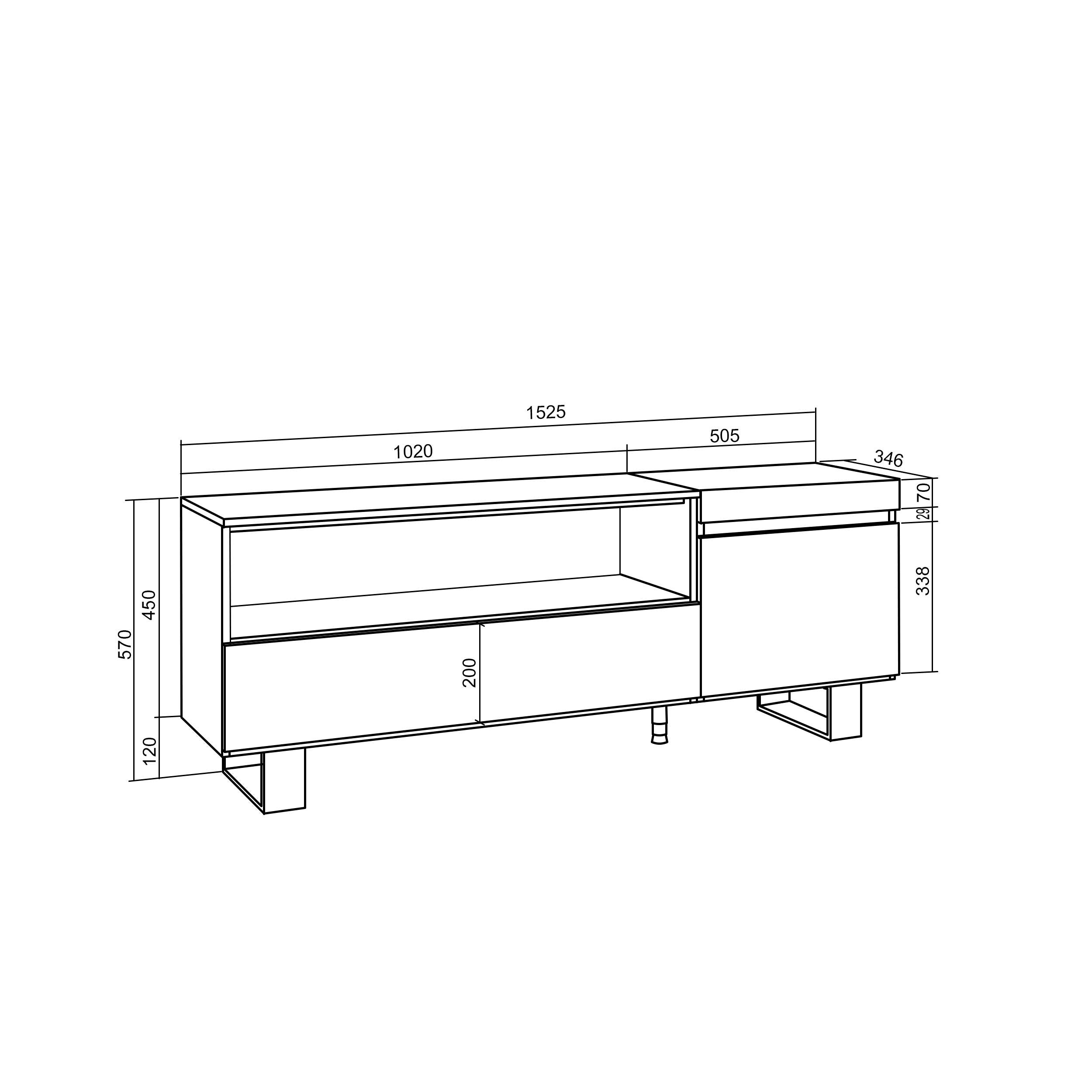 Mobile TV Soggiorno, 150x57x35cm, Per TV fino a 65", Design industriale, Stile moderno Bianco e nero