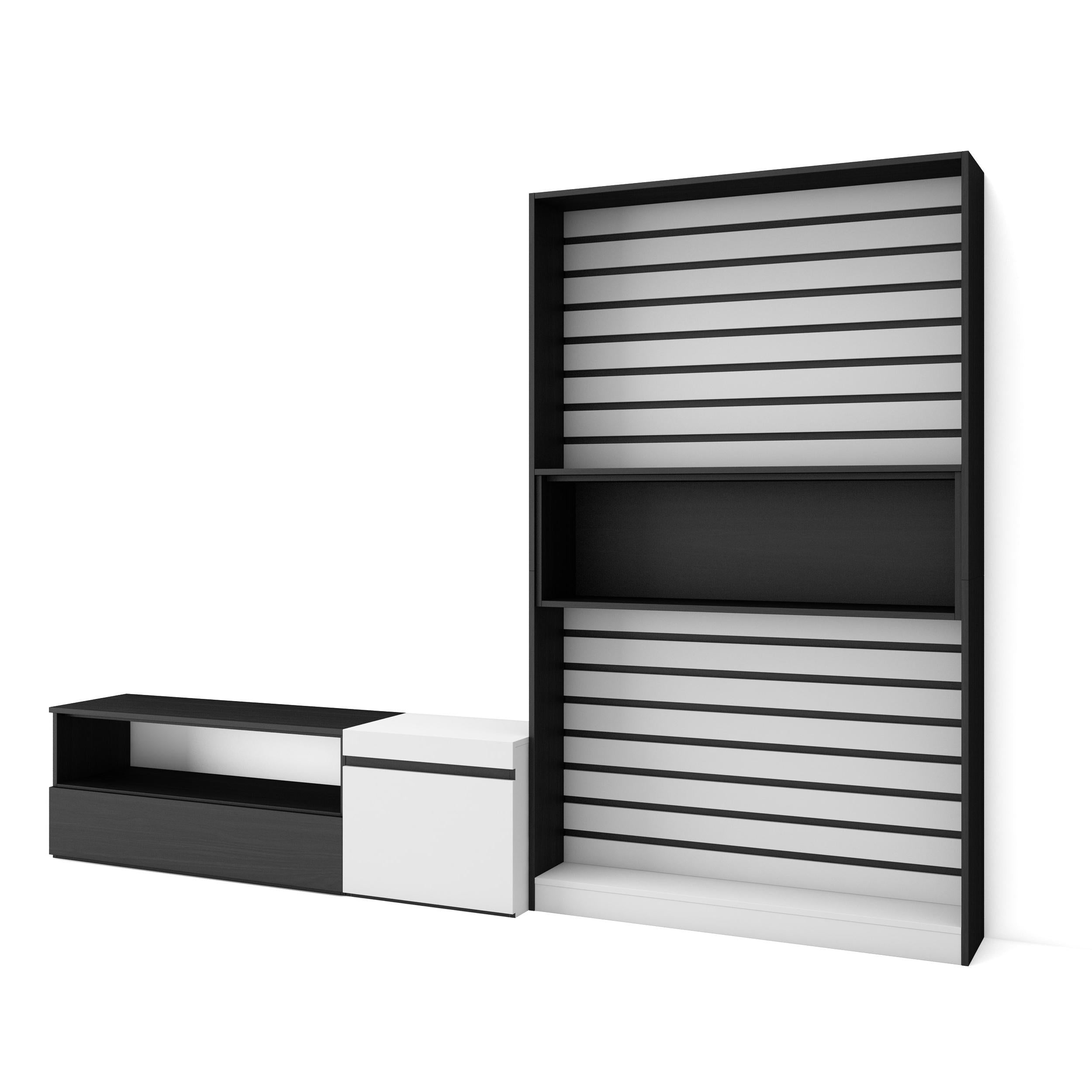 Mobile TV, Soggiorno, 260x35x186cm, Per TV fino a 65", Set di mobili, Bianco e nero RF2543