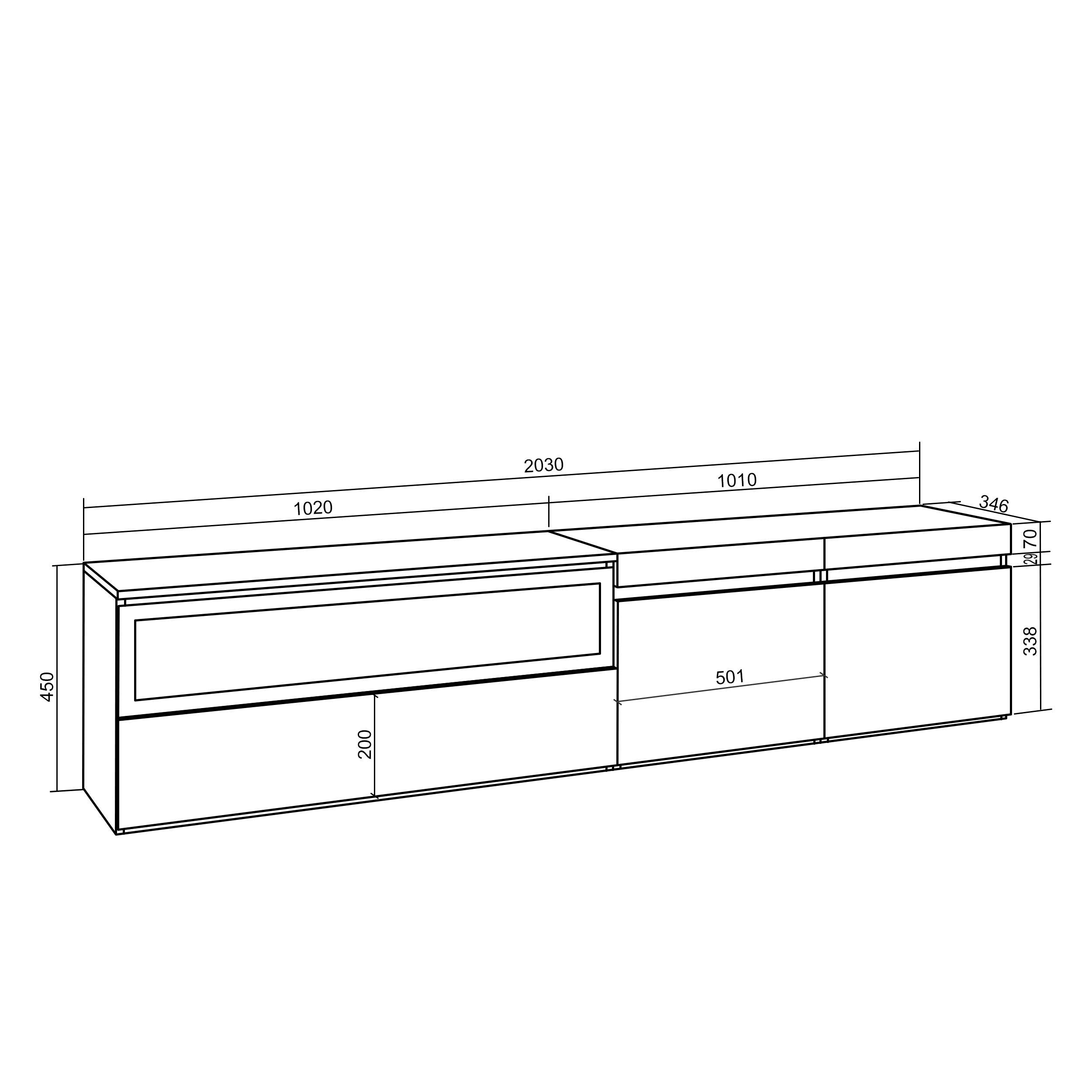 Mobile TV, 200x35x45cm, soggiorno, Per TV fino a 80", Camino elettrico, da appendere, colore Rovere e nero RF2255