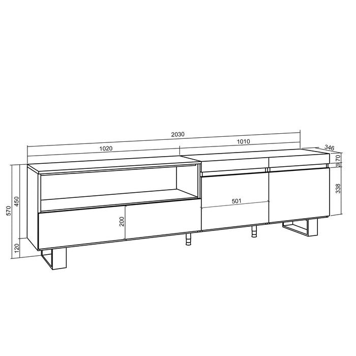 Mobile TV Soggiorno 200x57x35cm, Per TV fino a 80 pollici Design industriale Stile moderno colore Cemento