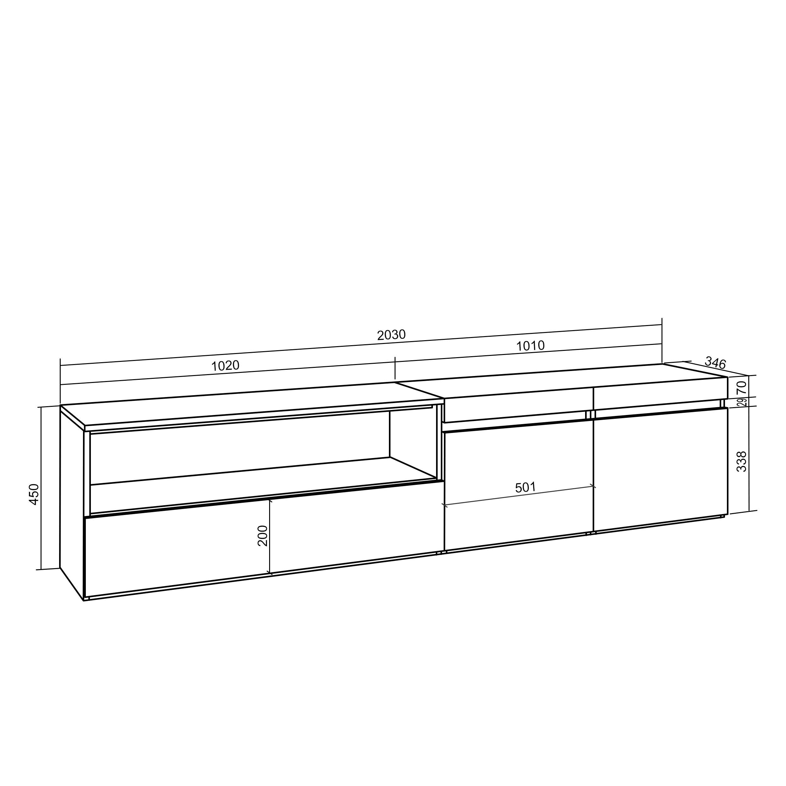 Mobile TV Soggiorno 200x45x35cm, Per TV fino a 80 pollici Mobile Soggiorno, Stile moderno colore Rovere e nero