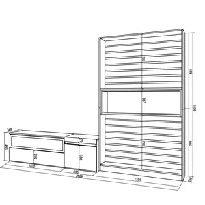 Mobile Soggiorno TV, 260x186x35cm, Per TV fino a 65", Camino elettrico RF 2536