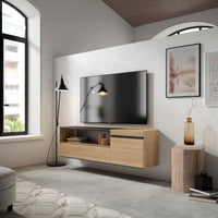 Mobile TV Soggiorno, 150x45x35cm, Per TV fino a 65", Sospeso, da appendere, Stile moderno, Rovere e nero