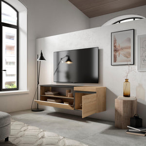 Mobile TV Soggiorno, 150x45x35cm, Per TV fino a 65", Sospeso, da appendere, Stile moderno, Rovere e nero