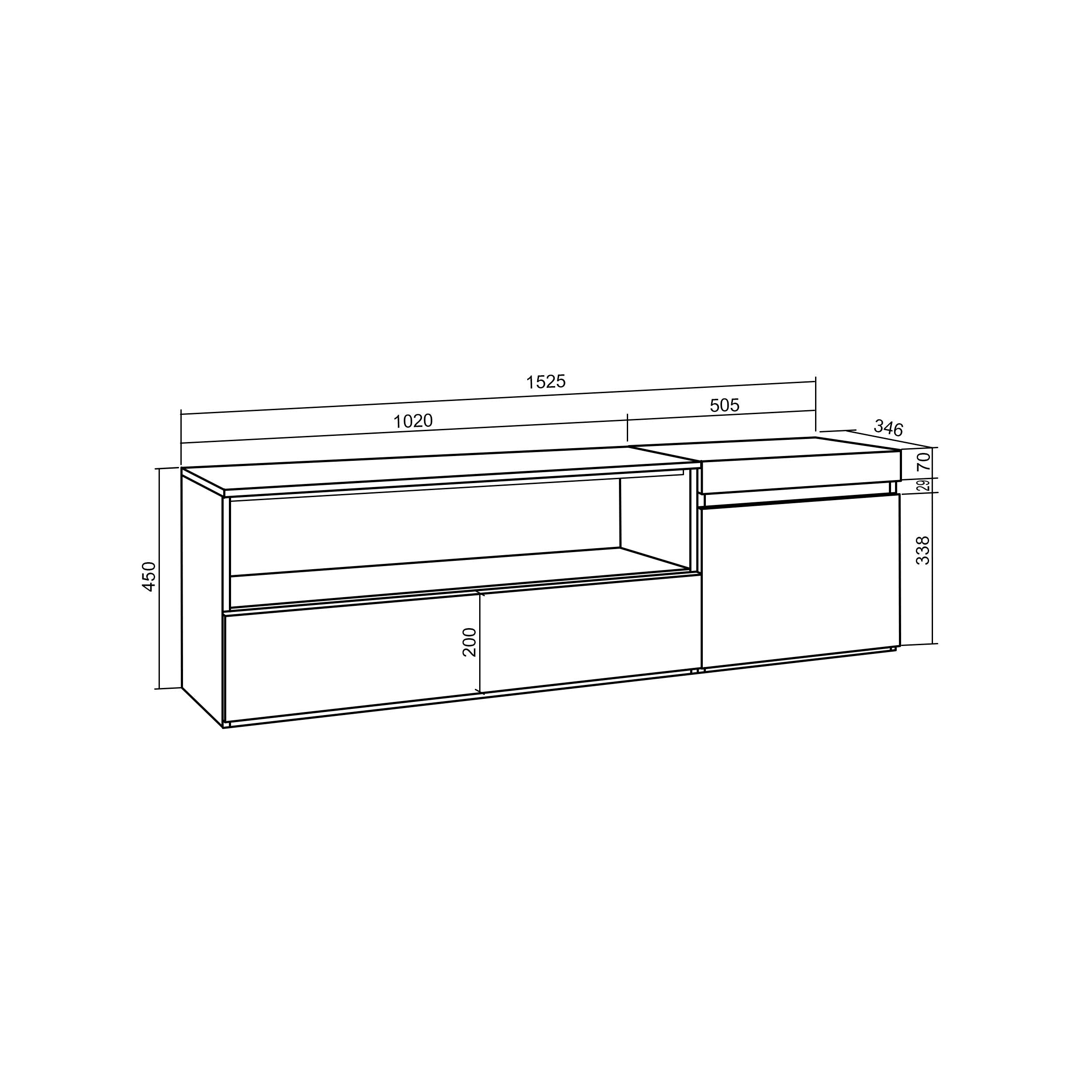 Mobile TV Soggiorno, 150x45x35cm, Per TV fino a 65", Sospeso, da appendere, Stile moderno, Rovere e nero