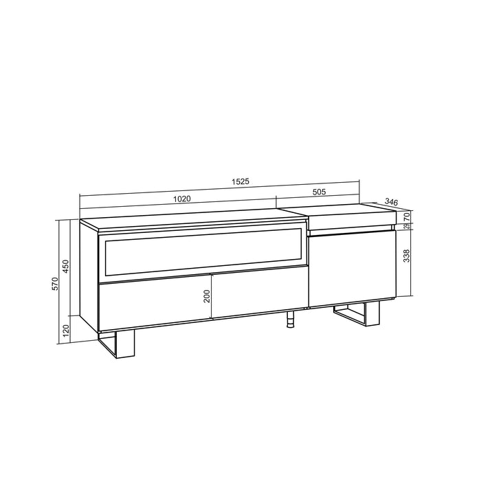 Mobile TV Soggiorno, 150x57x35cm, Per TV fino a 65", Camino elettrico, Design industriale, Rovere , RF3302