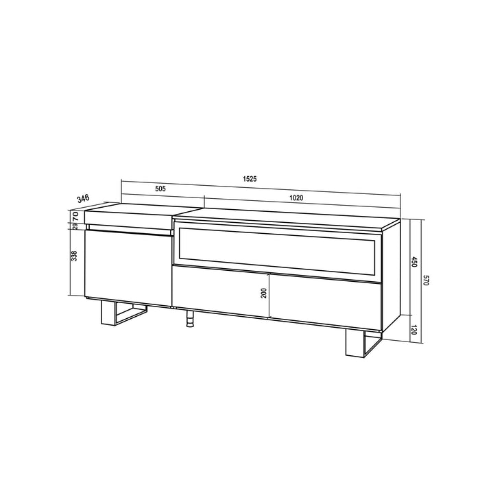 Mobile TV Soggiorno, 150x57x35cm, Per TV fino a 65", Camino elettrico, Stile moderno colore Bianco e nero