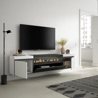 Mobile TV Soggiorno, 200x45x35cm, Per TV fino a 80", Camino elettrico, Sospeso, da appendere, Stile moderno, Bianco e nero