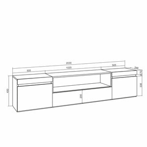 Mobile TV Soggiorno, 200x45x35cm, Per TV fino a 80", Camino elettrico, Sospeso, da appendere, Stile moderno, Bianco e nero