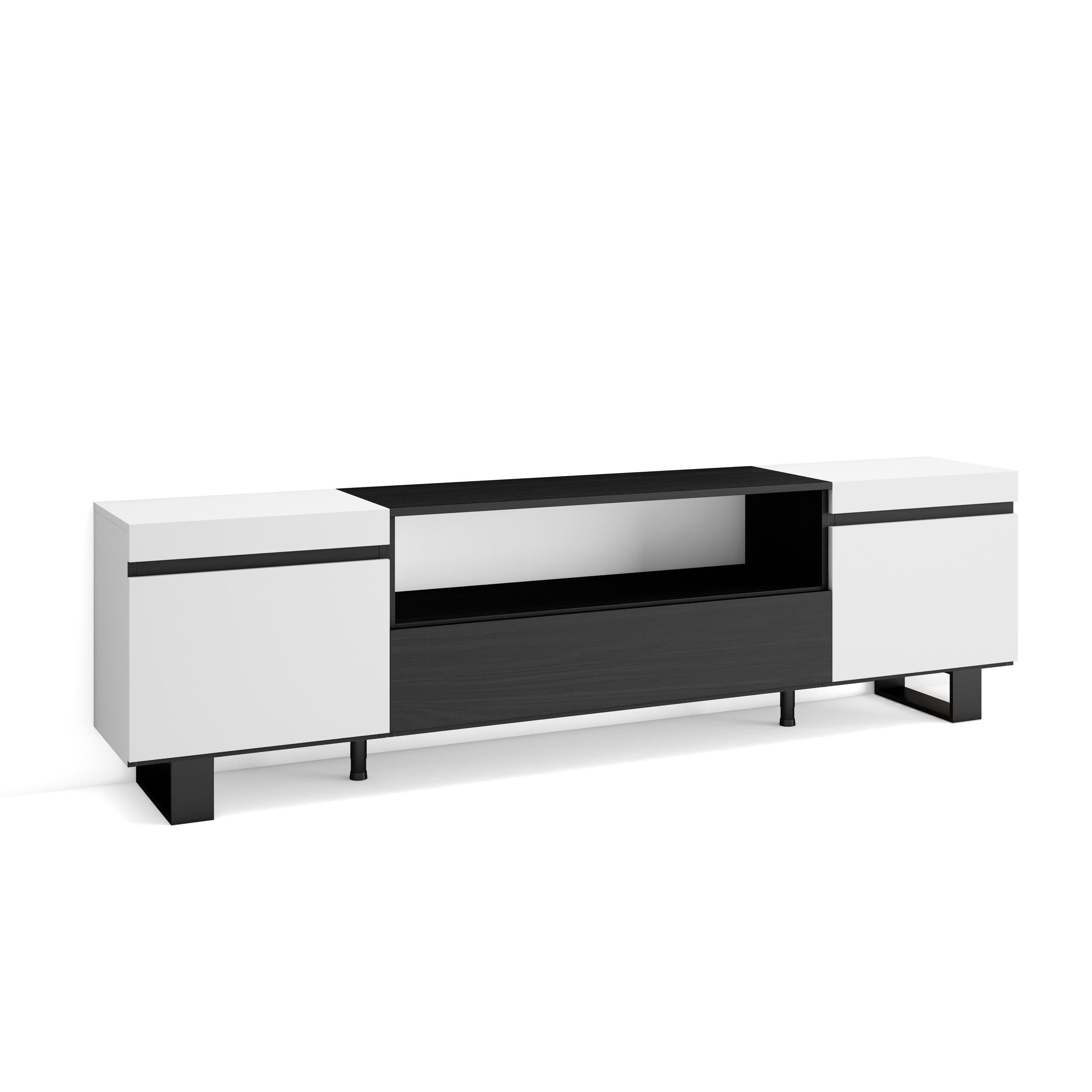 Mobile TV Soggiorno, 200x57x35cm, Per TV fino a 80", Design industriale, Stile moderno, Bianco e nero