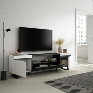 Mobile TV Soggiorno, 200x57x35cm, Per TV fino a 80", Design industriale, Stile moderno, Bianco e nero