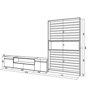 Mobile Soggiorno TV, 210x186x35cm, Per TV fino a 80", Bianco e nero RF2849