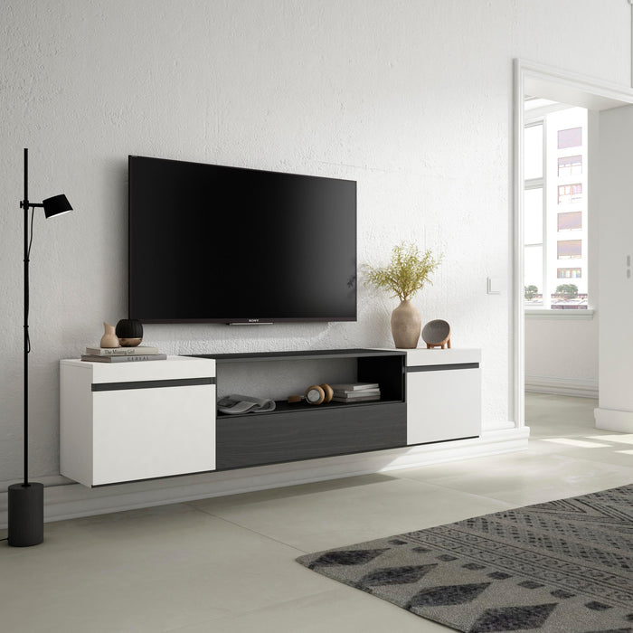 Mobile TV Soggiorno, 200x45x35cm, Per TV fino a 80", Sospeso, da appendere, Stile moderno, colore Bianco e nero