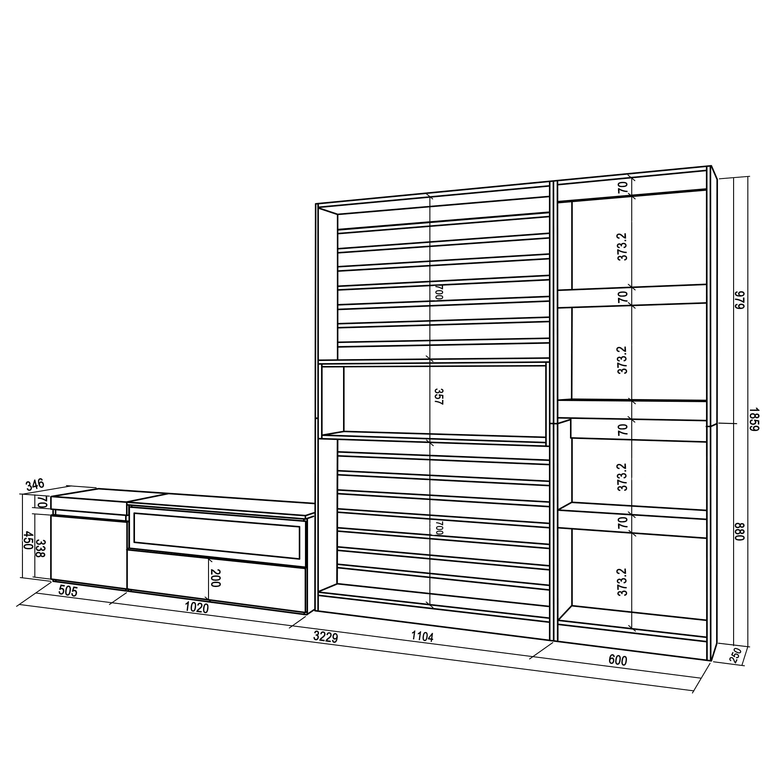 Mobile Soggiorno TV, 320x186x35cm, Camino elettrico RF 2572