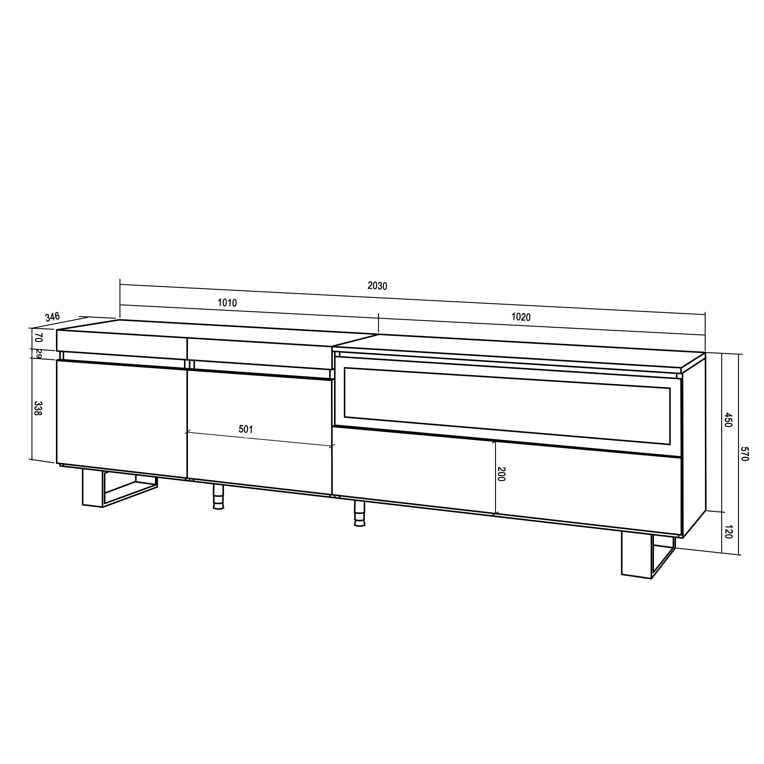 Mobile TV, 200x35x57cm, soggiorno, Per TV fino a 80", Camino elettrico, Design industriale, Bianco e nero RF2176