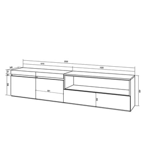 Mobile TV, 200x35x45cm, soggiorno, Per TV fino a 80", da appendere, Bianco e nero RF2174