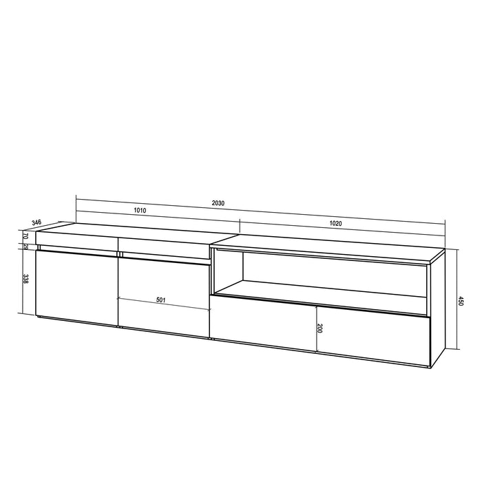 Mobile TV, 200x35x45cm, soggiorno, Per TV fino a 80", da appendere, Bianco e nero RF2174