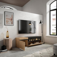 Mobile TV Soggiorno, 150x35x45cm, Per TV fino a 65", Camino elettrico, colore Rovere e nero RF2436