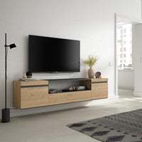 Mobile TV Soggiorno, 200x45x35cm, Per TV fino a 80", Sospeso, da appendere, Stile moderno, colore Rovere e nero