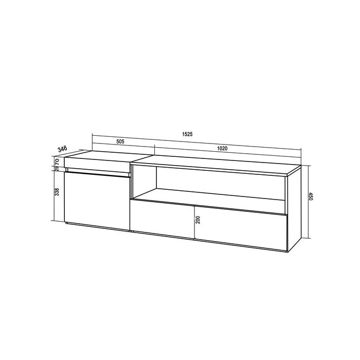 Mobile TV Soggiorno, 150x45x35cm, Per TV fino a 65", Sospeso, da appendere, Stile moderno, colore Rovere e nero