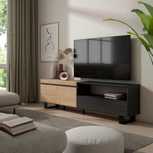 Mobile TV Soggiorno 200x57x35cm, Per TV fino a 80 pollici Design industriale, Stile moderno colore Rovere e nero