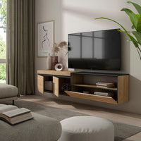 Mobile TV, 200x35x45cm, soggiorno, Per TV fino a 80", da appendere, colore Rovere e nero RF2156