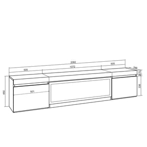 Mobile TV Soggiorno, 210, Per TV fino a 80", Camino elettrico XXL, Rovere RF3274