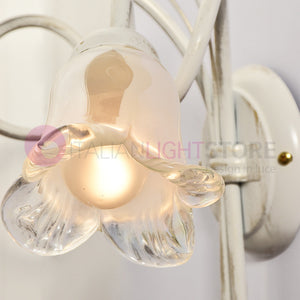 ANGELICA Applique a 2 Luci in Ferro Bianco Anticato Stile Rustico Floreale