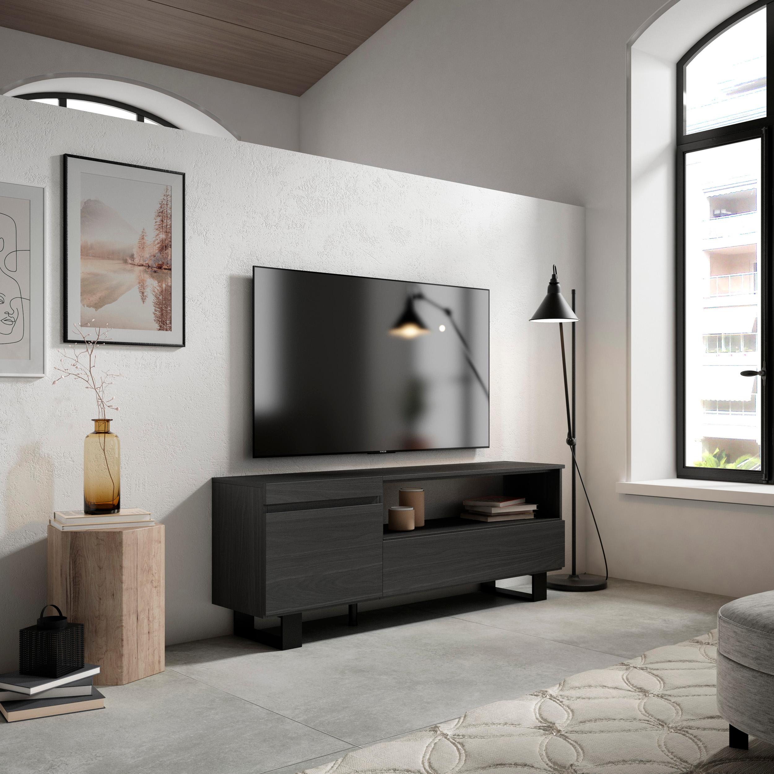 Mobile TV Soggiorno, 150x57x35cm, Per TV fino a 65", Design industriale, Stile moderno, Nero