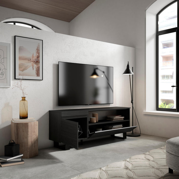 Mobile TV Soggiorno, 150x57x35cm, Per TV fino a 65", Design industriale, Stile moderno, Nero