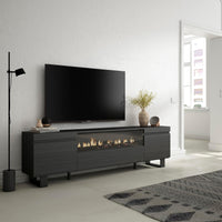 Mobile TV Soggiorno, 200x57x35cm, Per TV fino a 80", Camino elettrico, Design industriale, Stile moderno, Nero