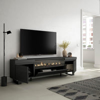 Mobile TV Soggiorno, 200x57x35cm, Per TV fino a 80", Camino elettrico, Design industriale, Stile moderno, Nero