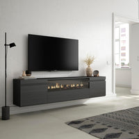 Mobile TV Soggiorno, 200x45x35cm, Per TV fino a 80", Camino elettrico, Sospeso, da appendere, Stile moderno, Nero