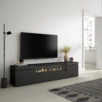 Mobile TV Soggiorno, 200x45x35cm, Per TV fino a 80", Camino elettrico, Stile moderno, Nero