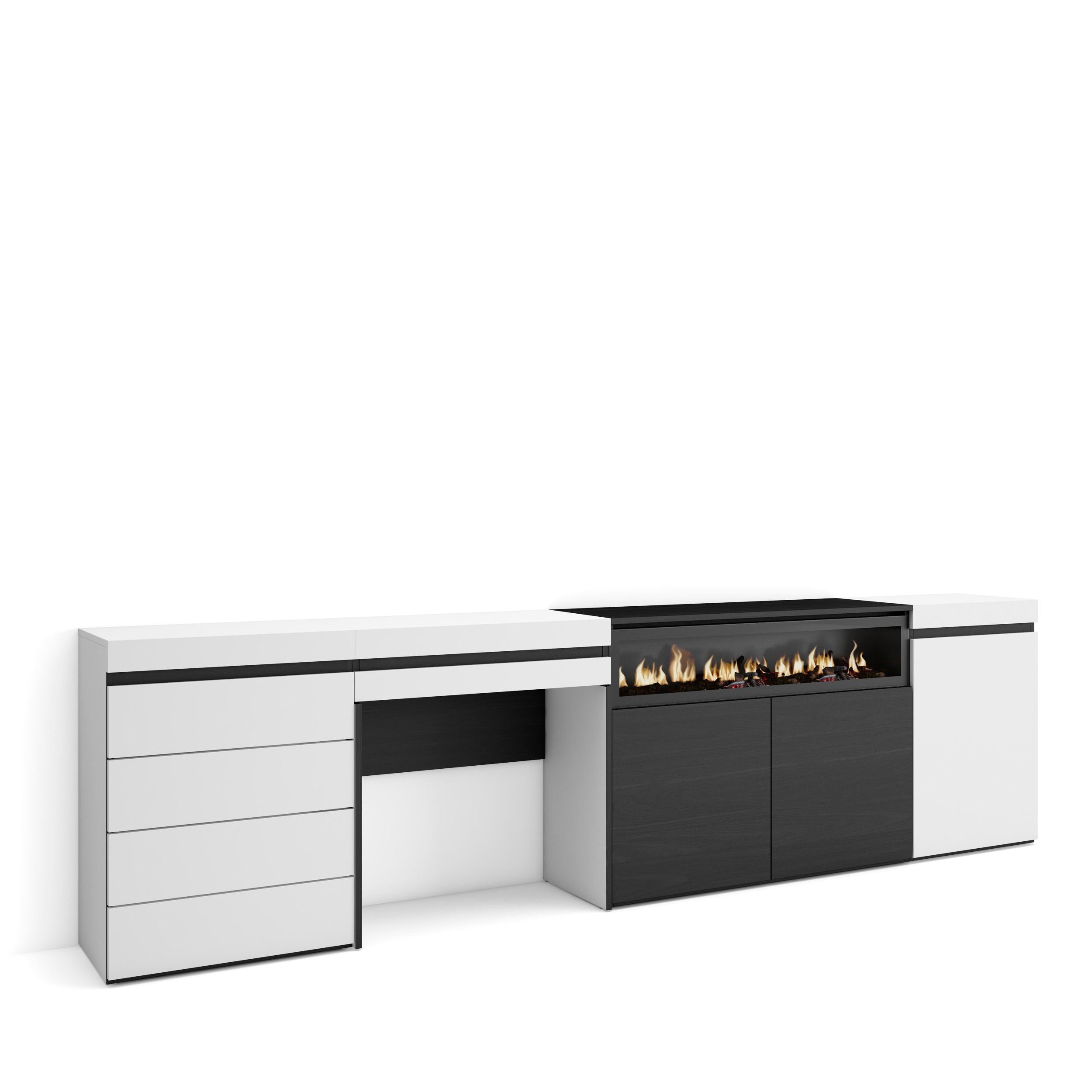 Credenza, 277x35x75 cm, Camera da letto, stanza, Camino elettrico, Cassettiera, Tavolo da toeletta, Bianco , RF3405