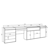 Credenza, 277x35x75 cm, Camera da letto, stanza, Camino elettrico, Cassettiera, Tavolo da toeletta, Bianco , RF3405