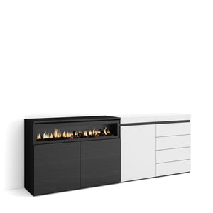 Credenza, 207x35x75 cm, Camera da letto, stanza, Camino elettrico, Cassettiera, Bianco , RF3404