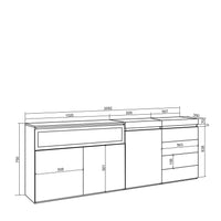 Credenza, 207x35x75 cm, Camera da letto, stanza, Camino elettrico, Cassettiera, Bianco , RF3404