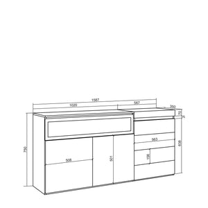 Credenza, 135x57x75 cm, Camera da letto, stanza, Camino elettrico, Cassettiera, Bianco , RF3402