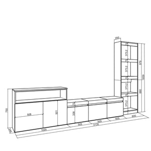 Mobile Soggiorno TV, 310x186x35cm, Per TV fino a 65", Bianco e nero RF3173