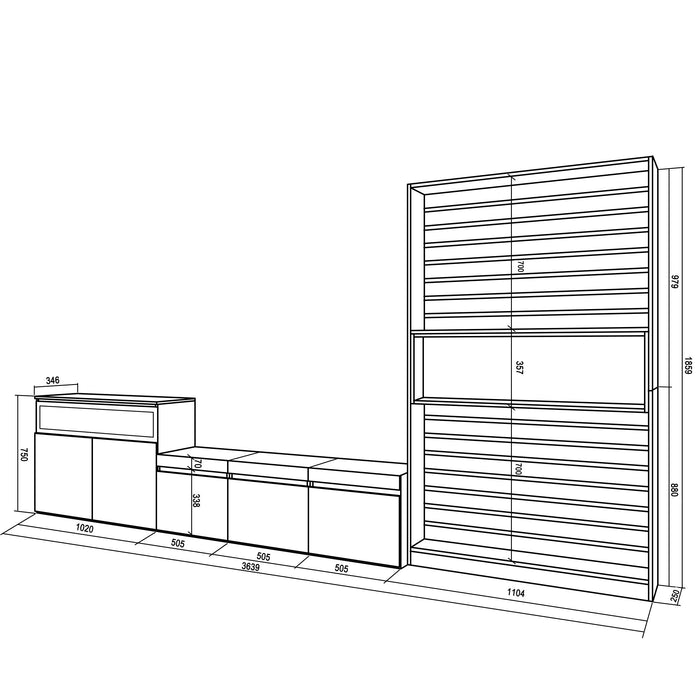 Mobile Soggiorno TV, 360x186x35cm, Per TV fino a 65", Camino elettrico RF3190