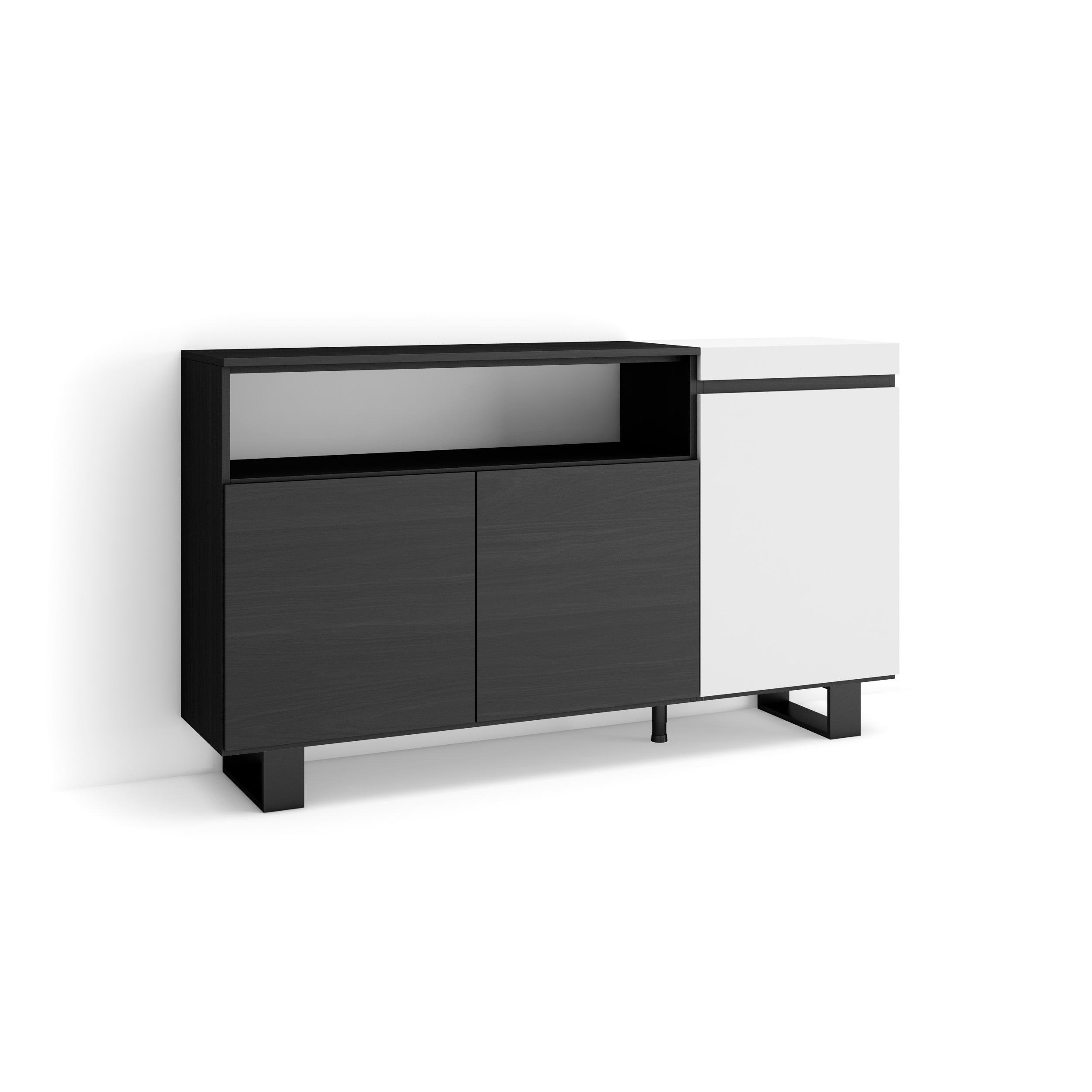 Credenza, Mobile, 150x35x87cm, 3 Porte, Design industriale, Bianco e nero RF2501